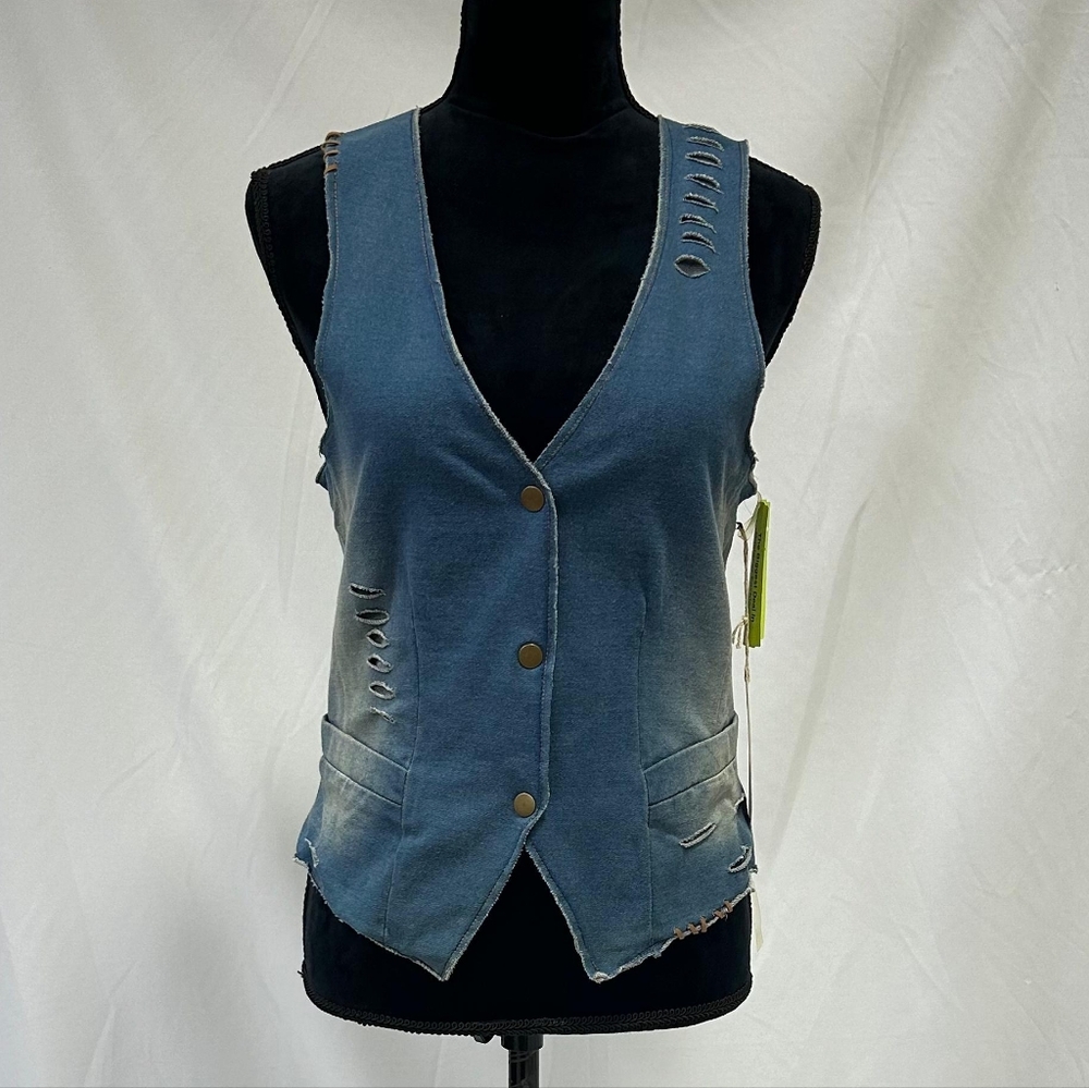 Vintage Havana women S denim vest raw edges distress cowgirl westren gorpcore